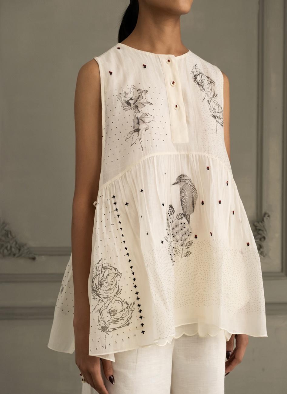 Ivory Embroidered Top with Pants