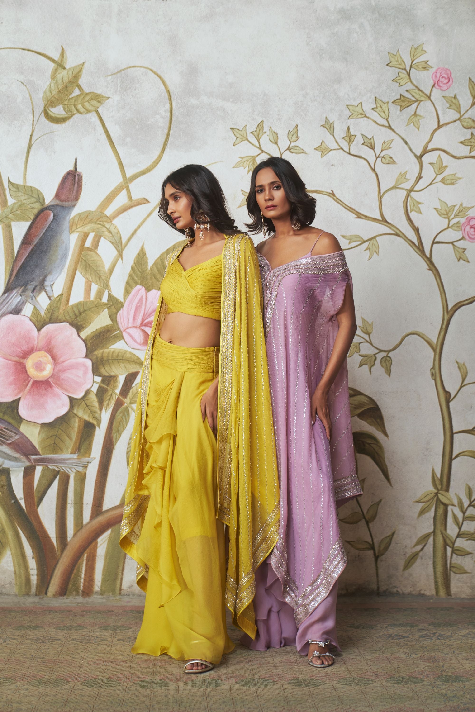 Sequin Ruching Cape Set