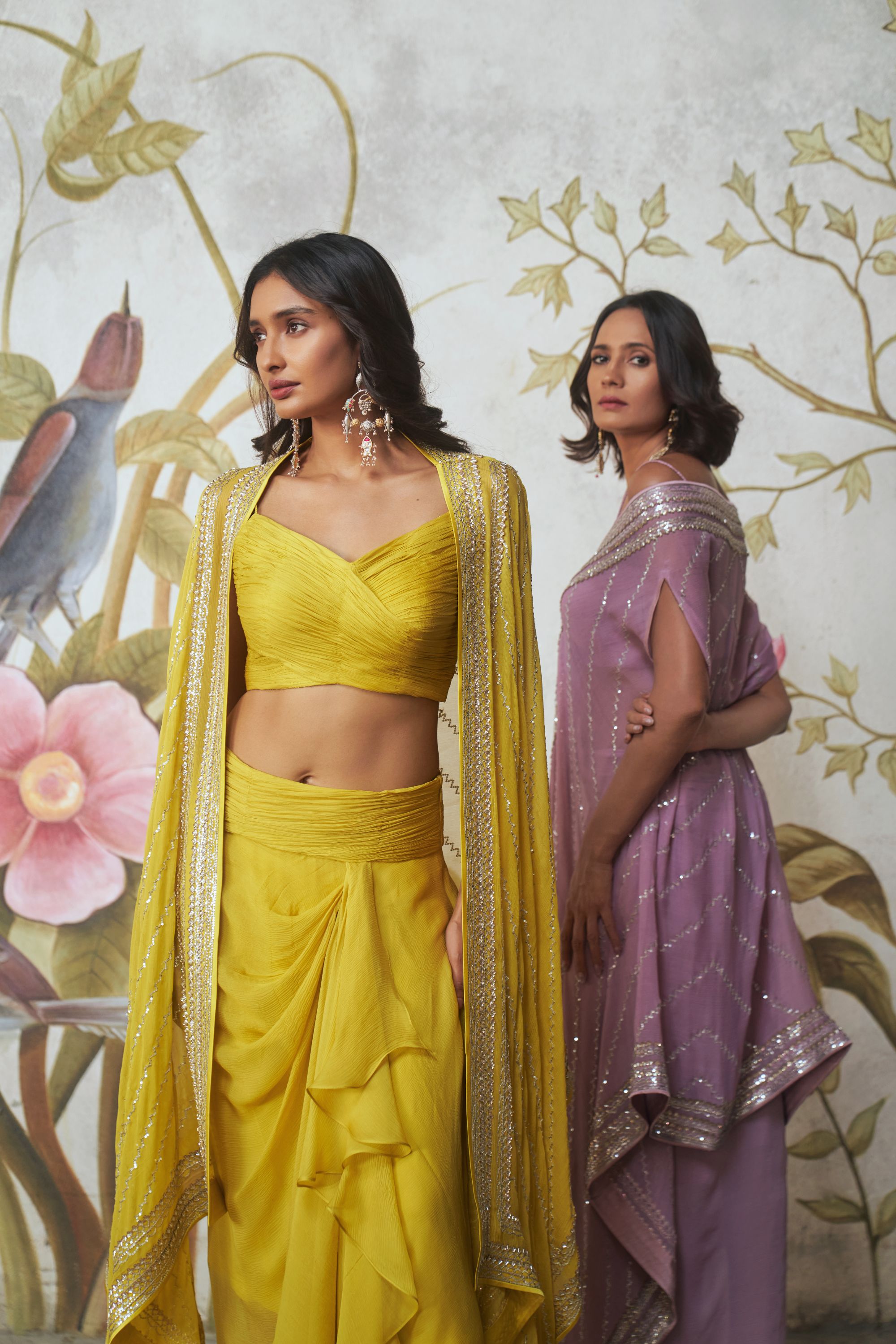 Sequin Ruching Cape Set