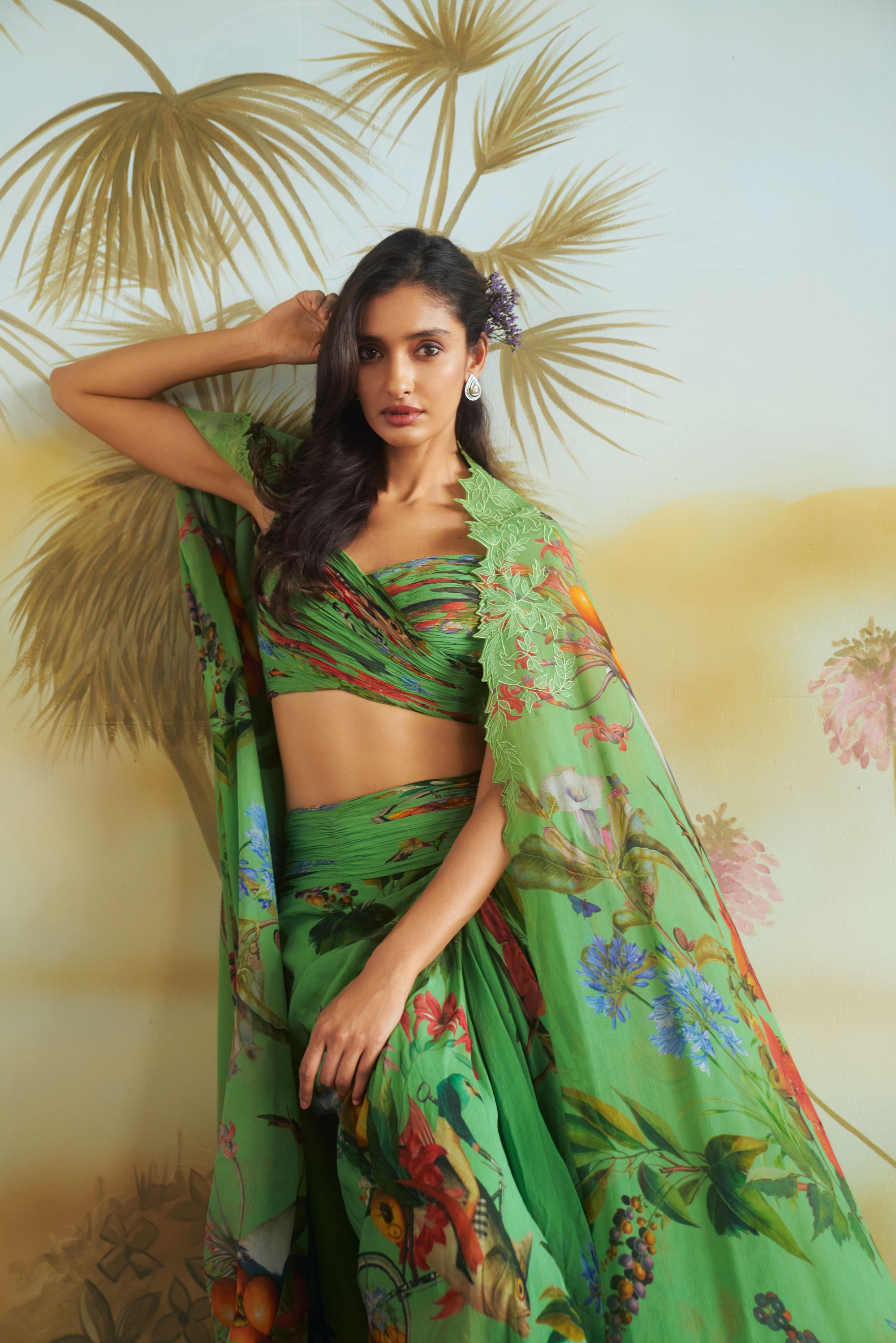 Floral Ruching Cape Set