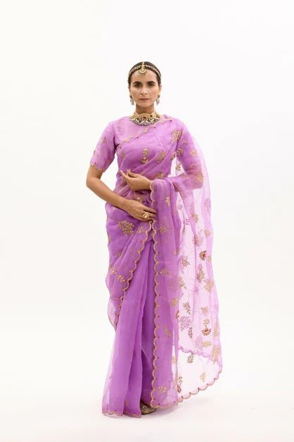 Aarti Sethia purple hand embroidered gota patti jaal saree set