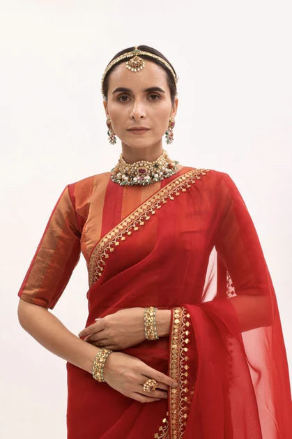 Aarti Sethia red gota patti border saree set