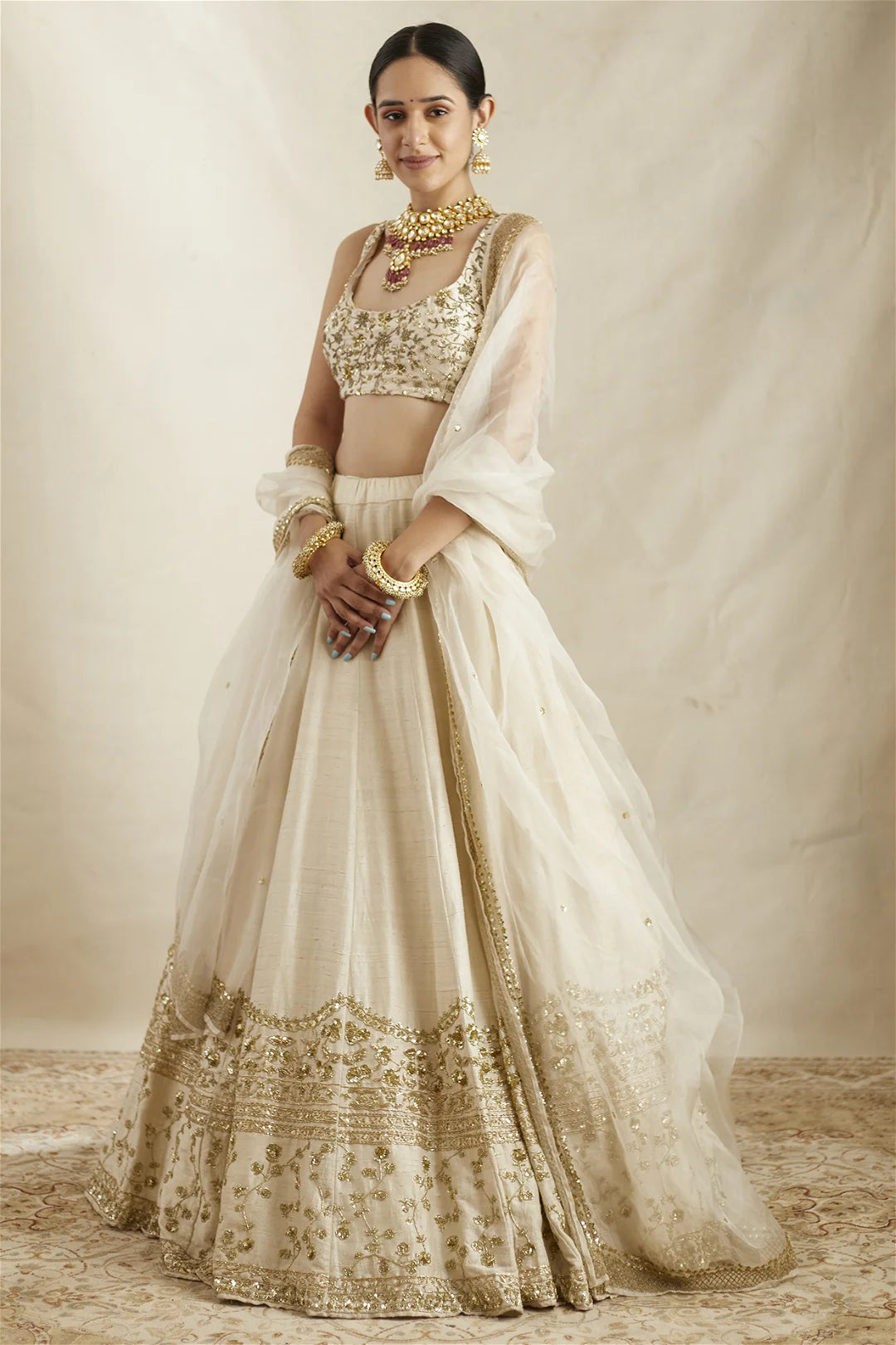 Off-White Raw Silk Embroidered Lehenga Set
