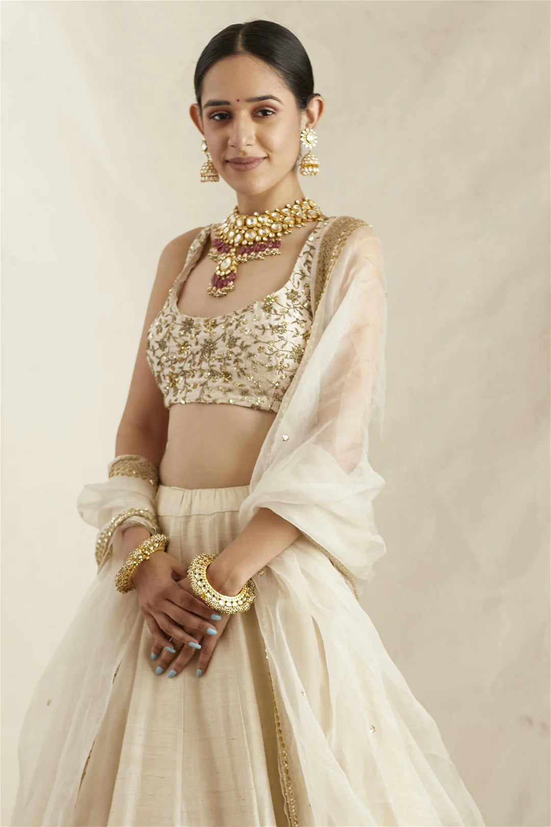 Off-White Raw Silk Embroidered Lehenga Set