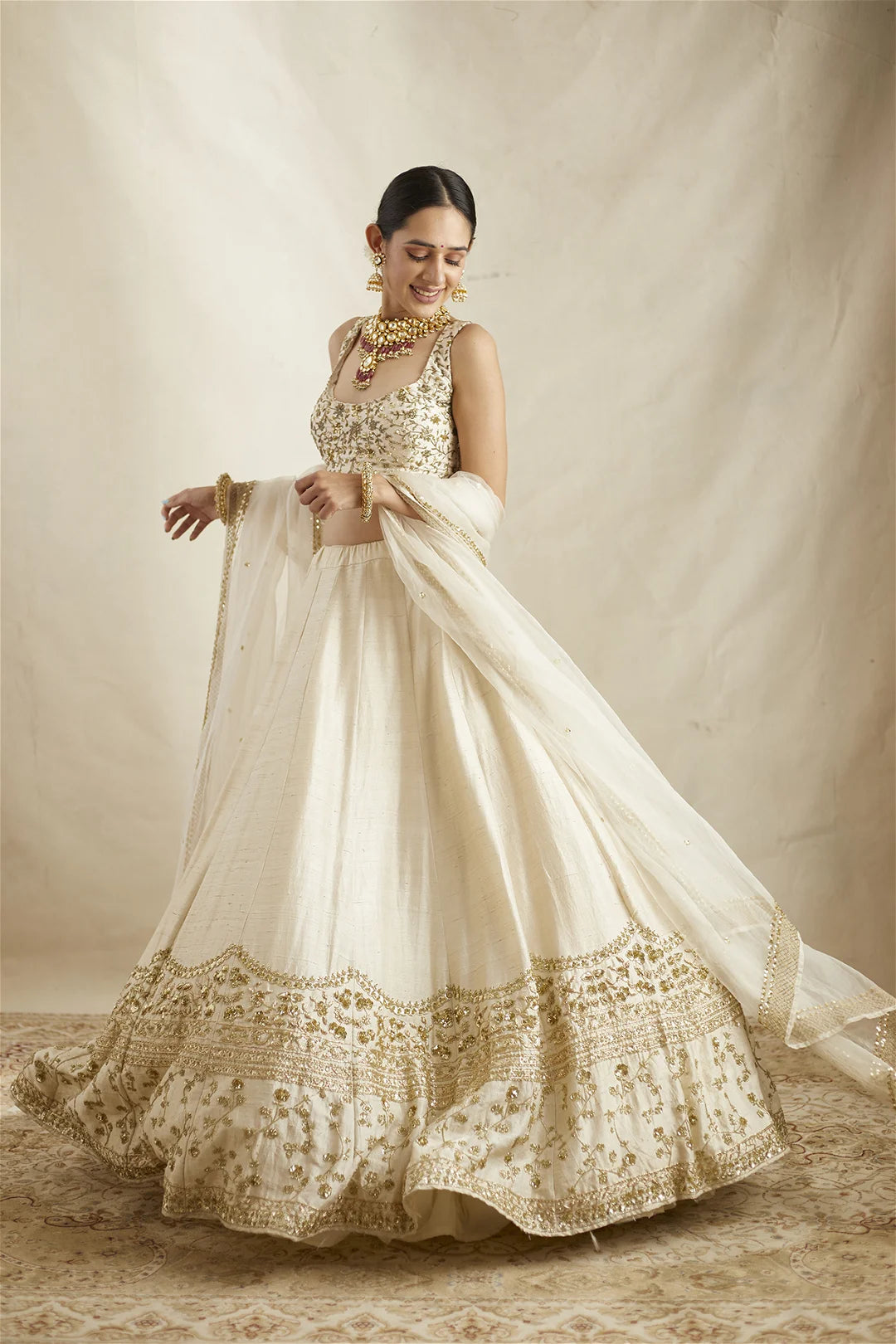 Off-White Raw Silk Embroidered Lehenga Set