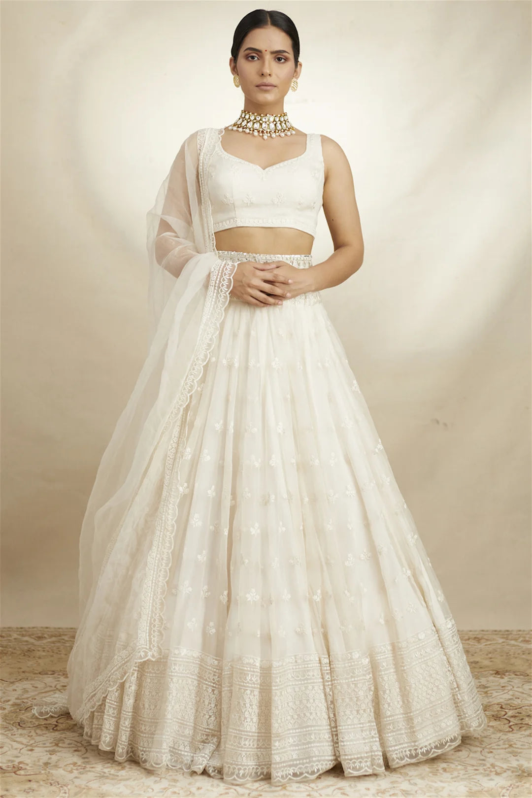 WHITE ORGANZA LEHENGA SET