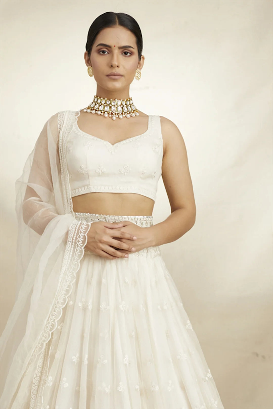 WHITE ORGANZA LEHENGA SET