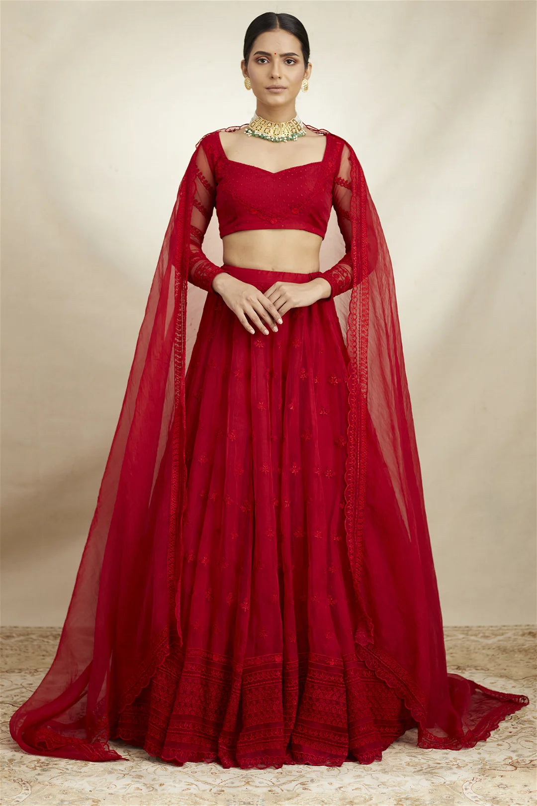 Red Organza Lehenga Set
