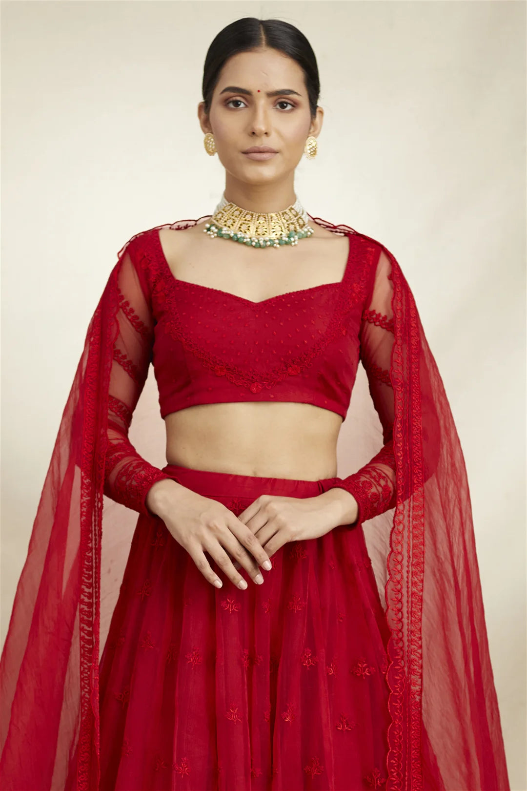 Red Organza Lehenga Set