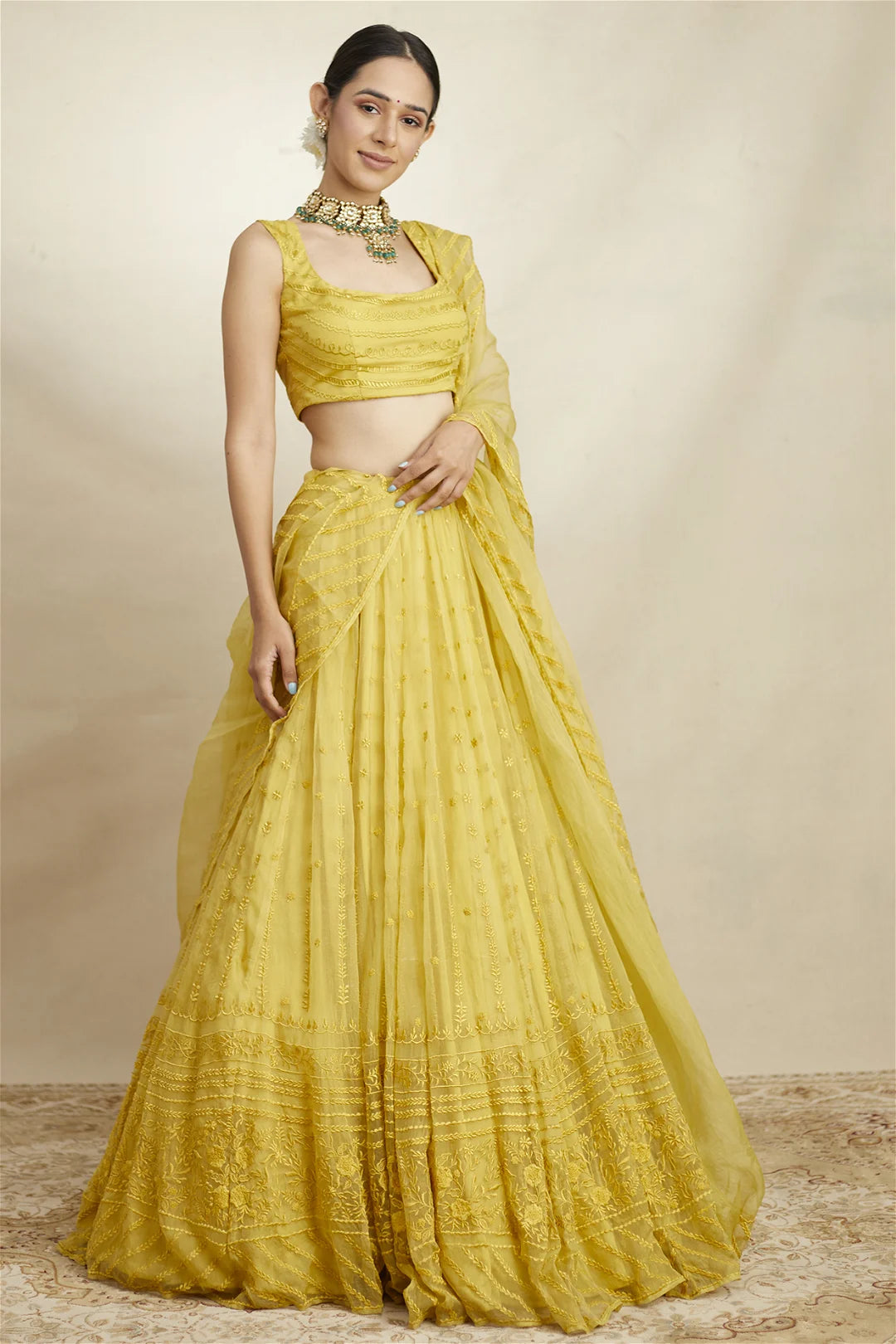 MUSTARD ORGANZA LEHENGA SET