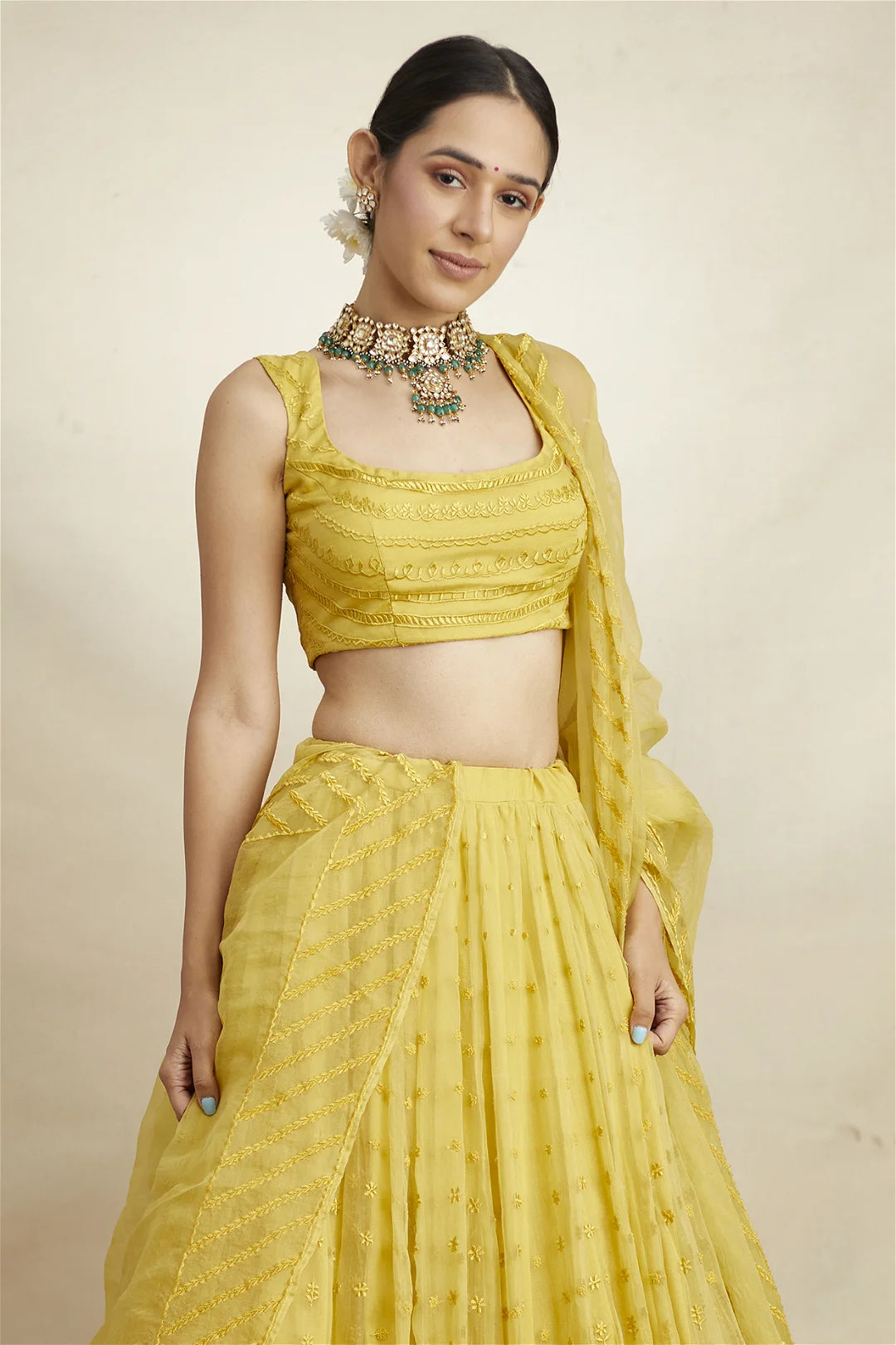 MUSTARD ORGANZA LEHENGA SET