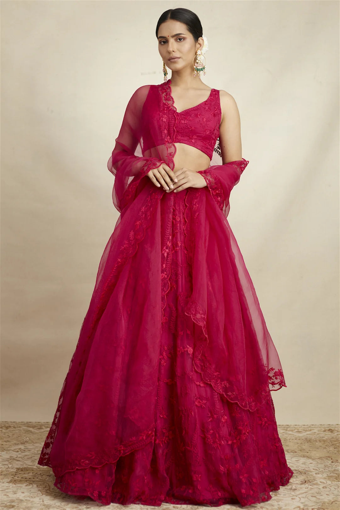 CARMINE PINK ORGANZA LEHENGA SET