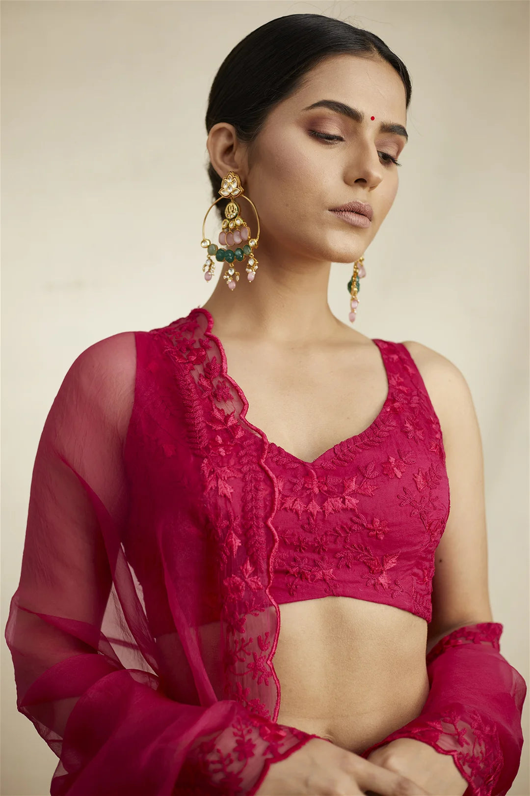 CARMINE PINK ORGANZA LEHENGA SET