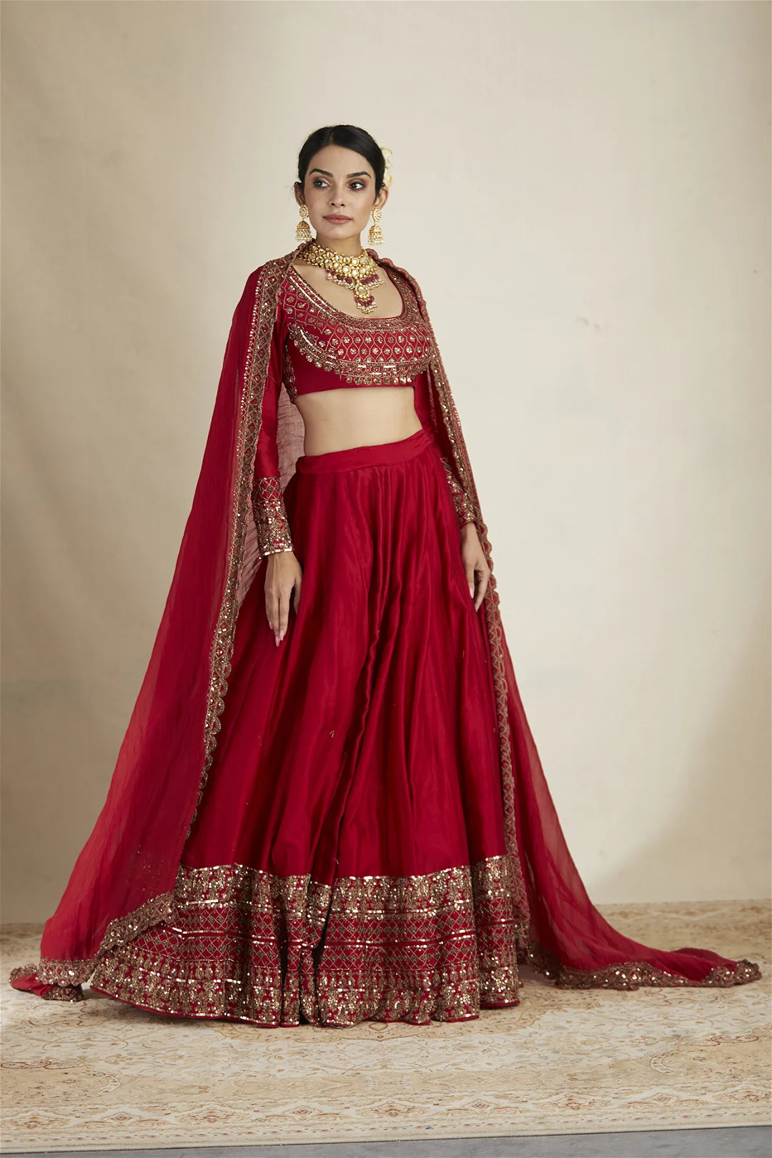 Red Chanderi Lehenga Set