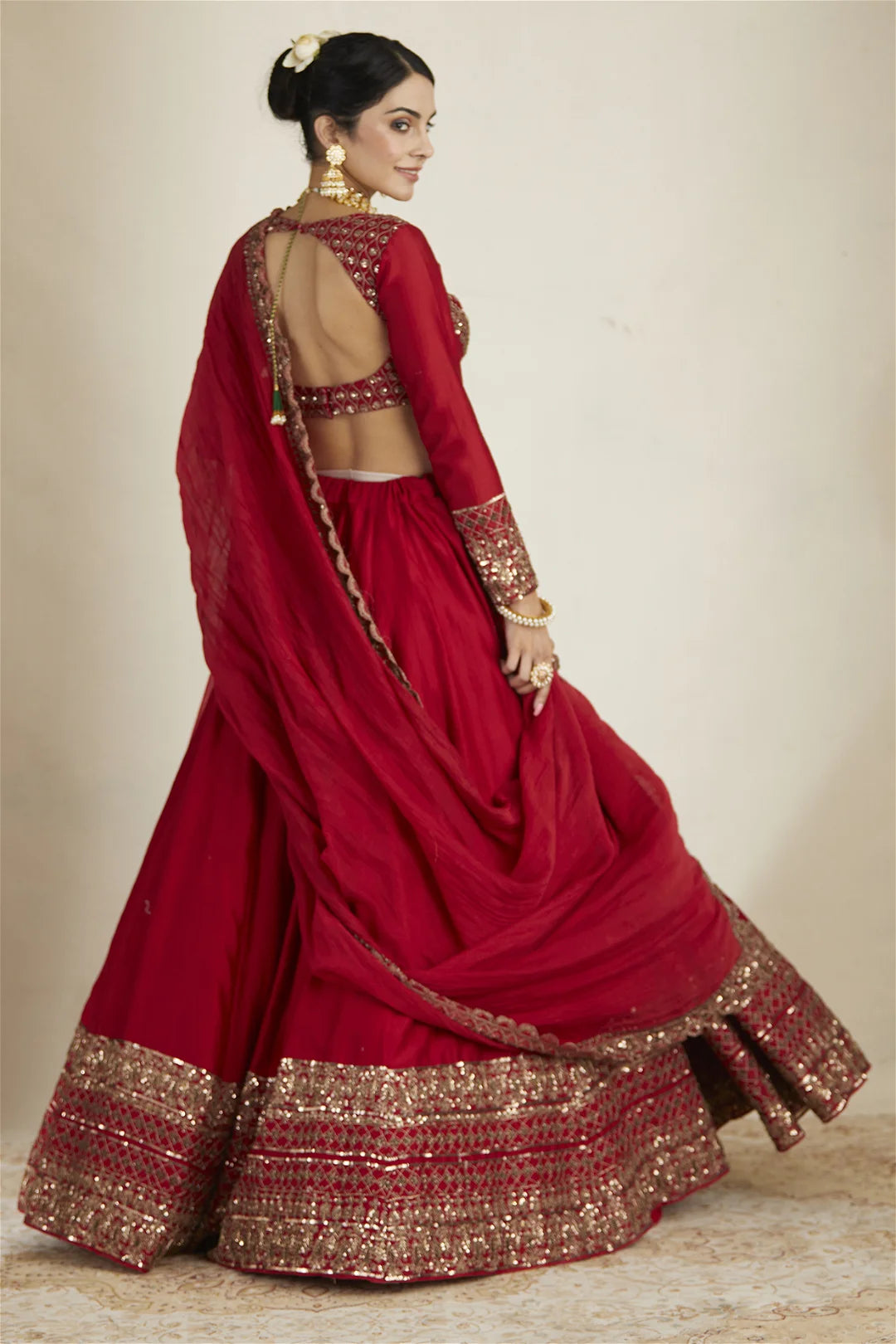 Red Chanderi Lehenga Set
