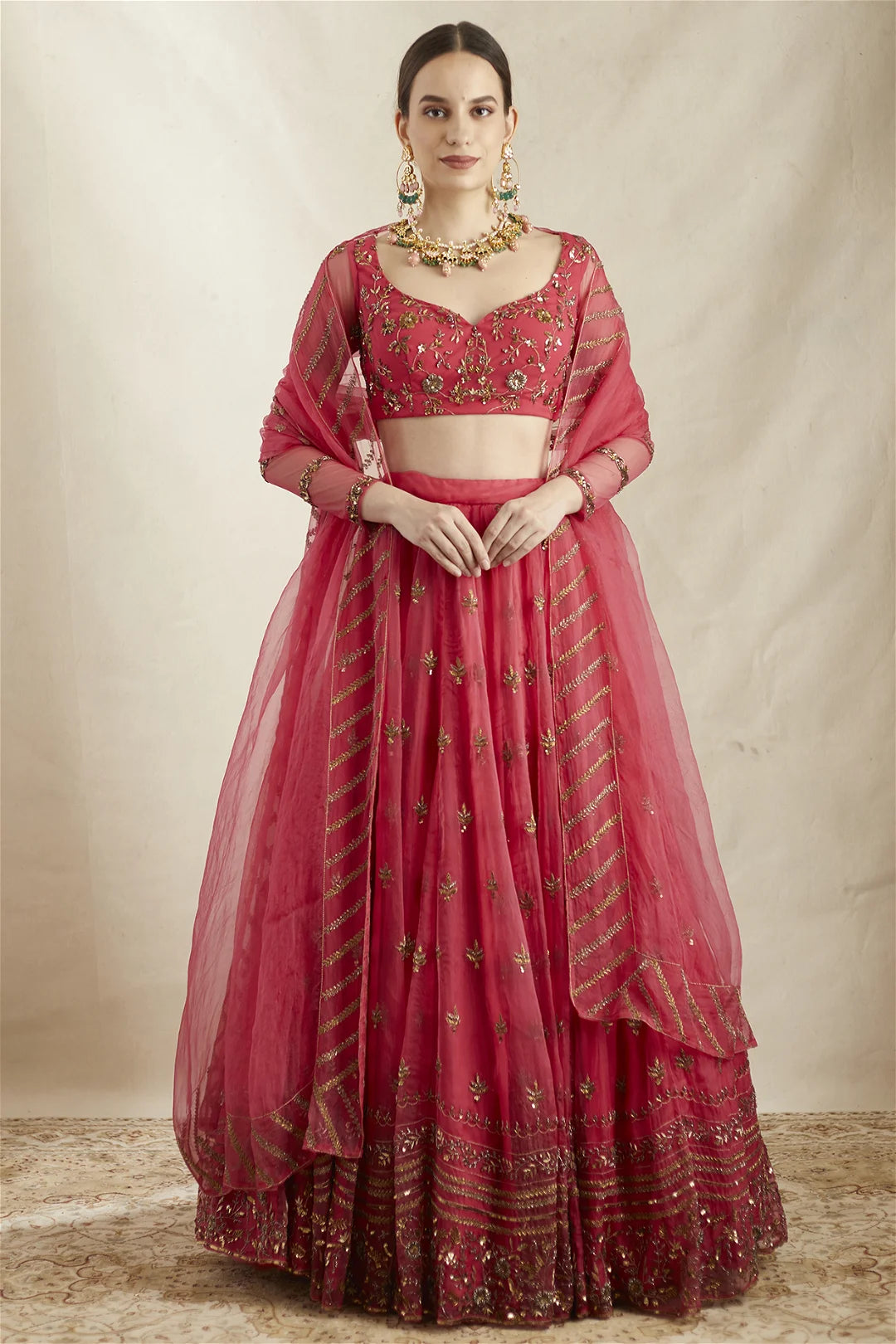 CARMINE PINK ORGANZA LEHENGA SET