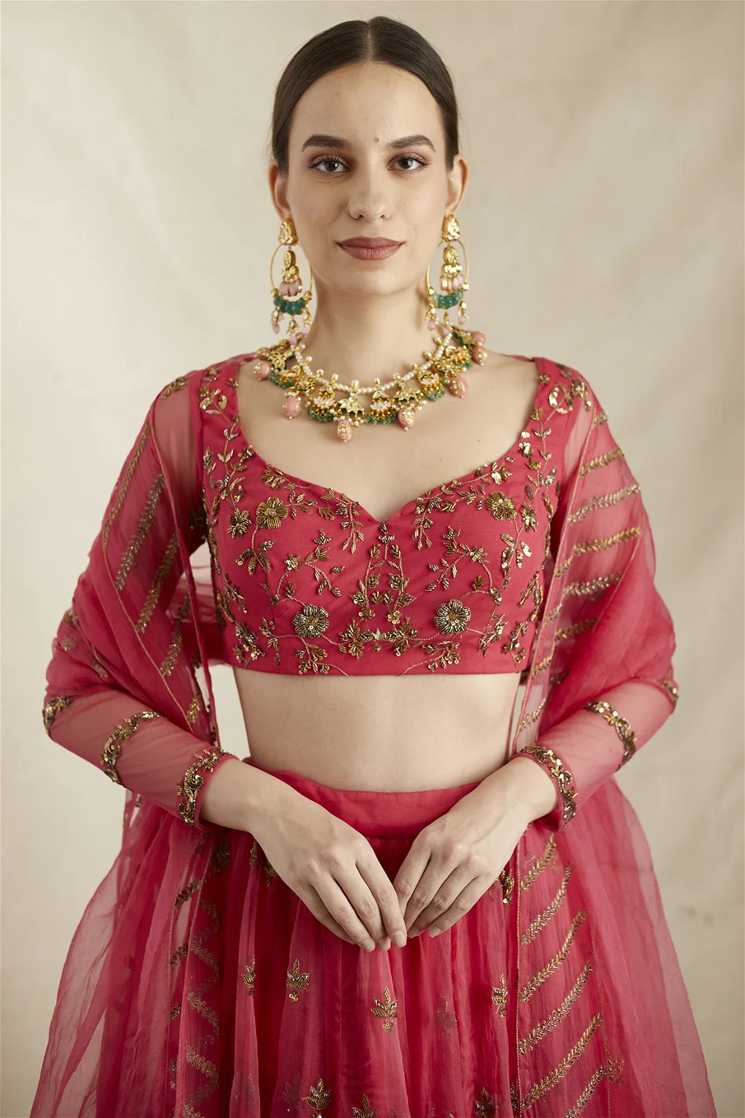 CARMINE PINK ORGANZA LEHENGA SET