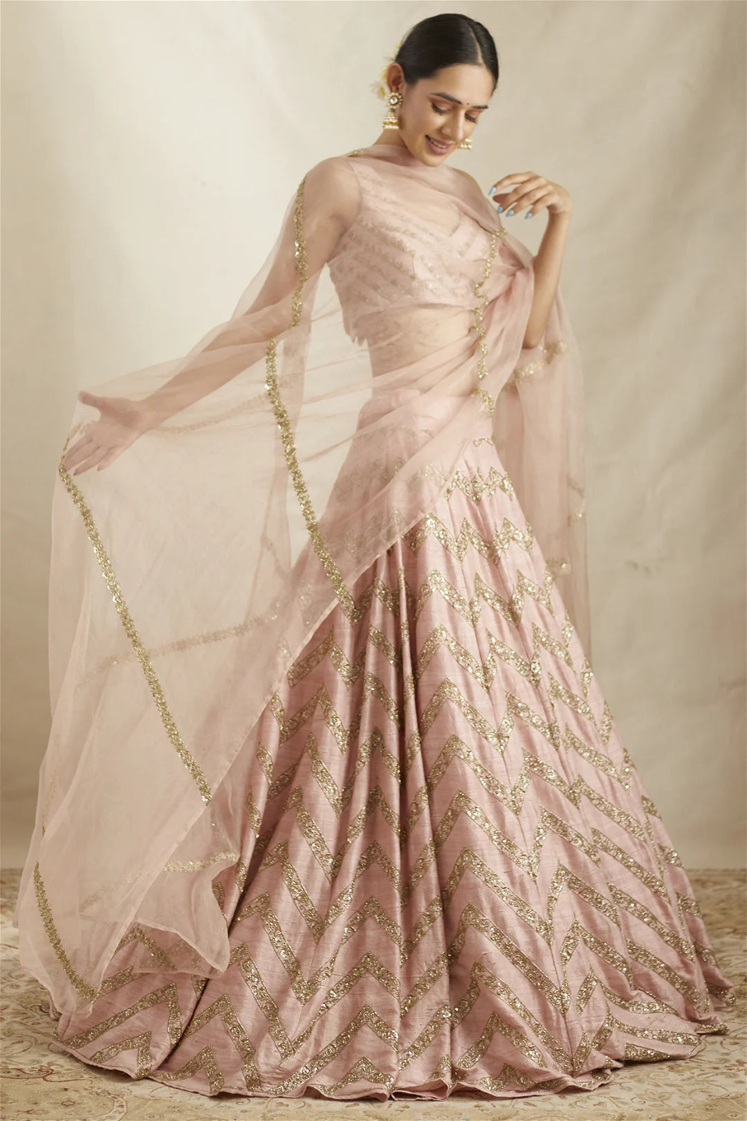 BLUSH PINK RAW SILK LEHENGA SET