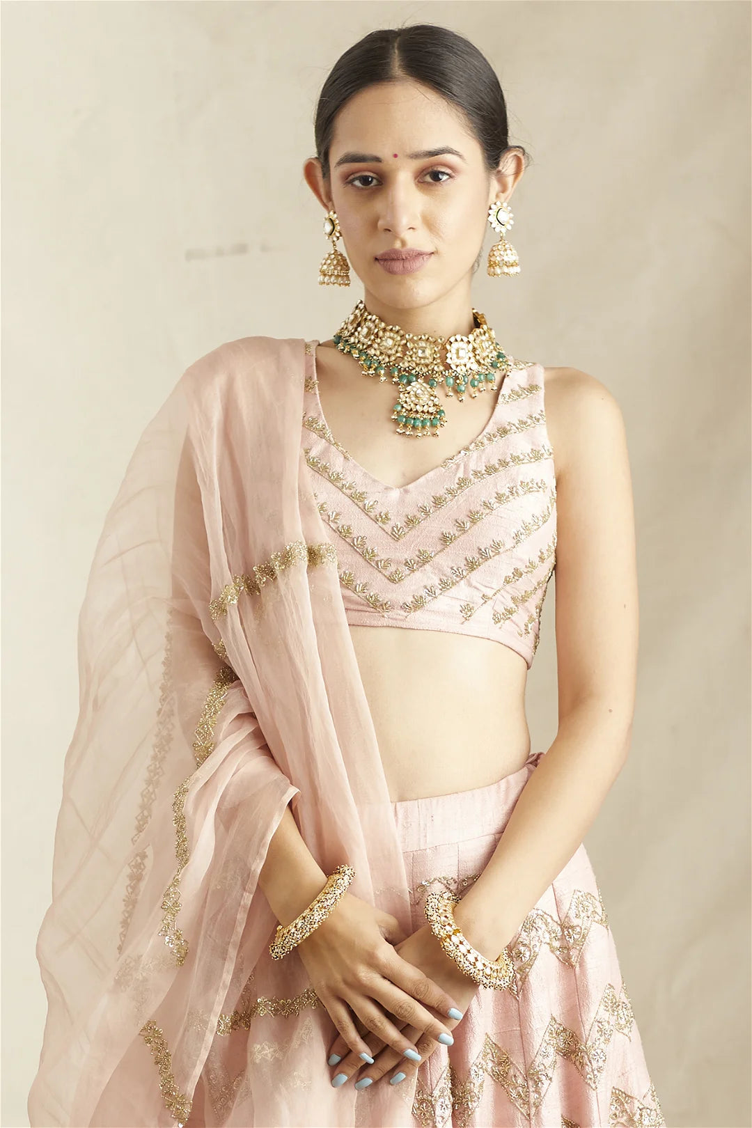 BLUSH PINK RAW SILK LEHENGA SET