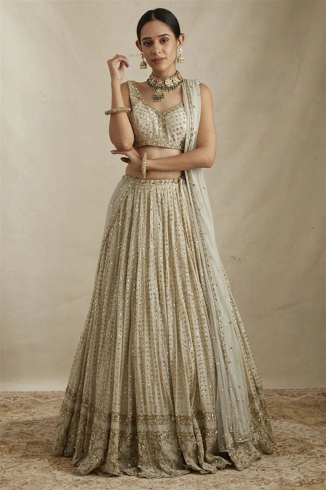 LIGHT MINT CHANDERI SILK LEHENGA SET