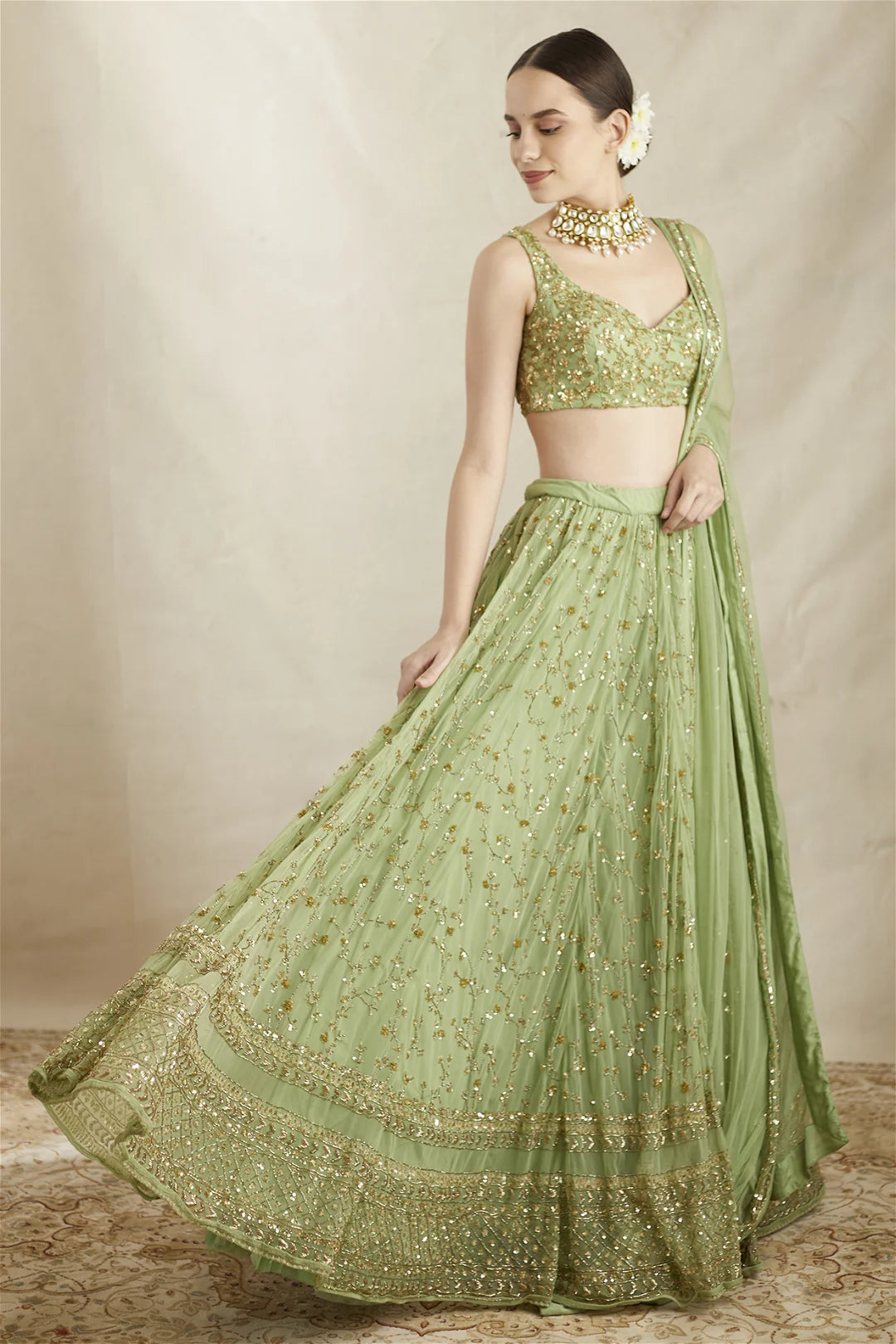 MINT GREEN HEAVY LEHENGA SET