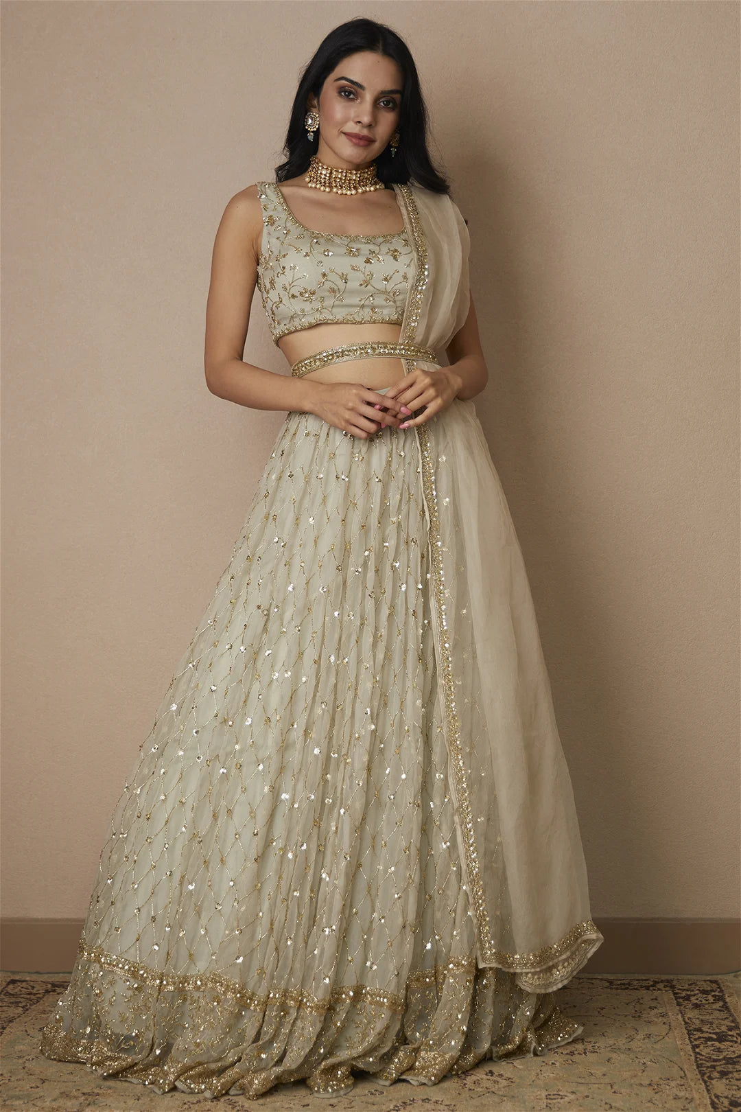 LIGHT GREY ORGANZA LEHENGA SET