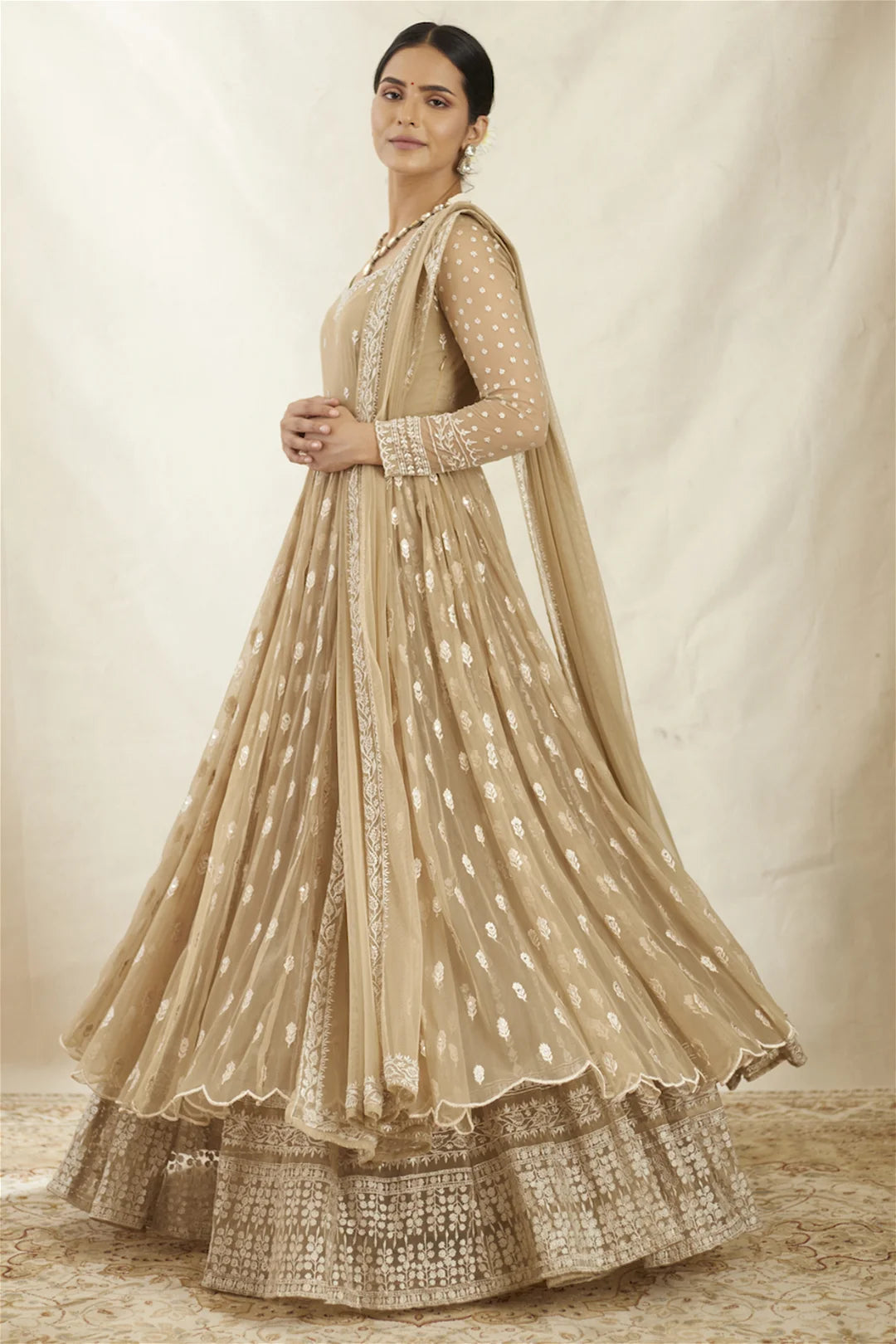 BEIGE AND CREAM KURTA WITH SHARARA SET