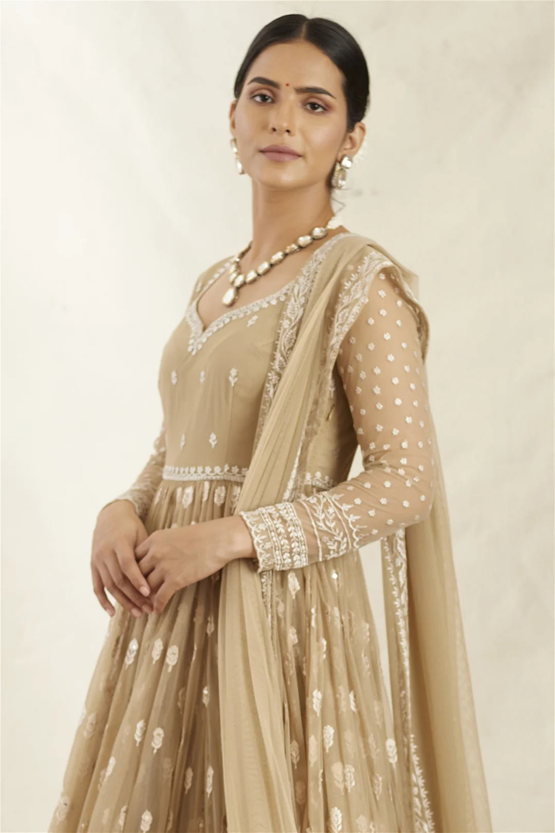 BEIGE AND CREAM KURTA WITH SHARARA SET