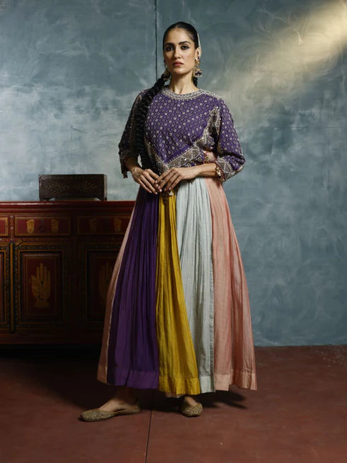 Avru purple with multicolor kurta set