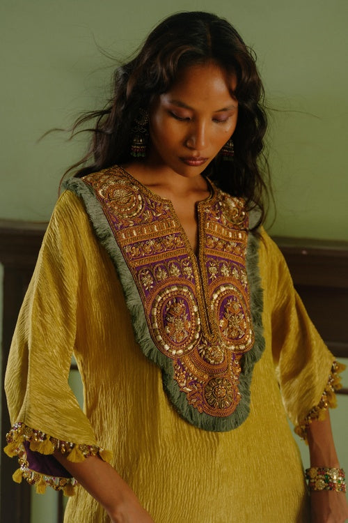 MEGHA KURTA DHOTI SET-YELLOW