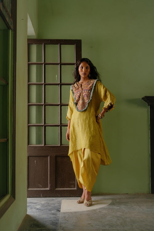 MEGHA KURTA DHOTI SET-YELLOW