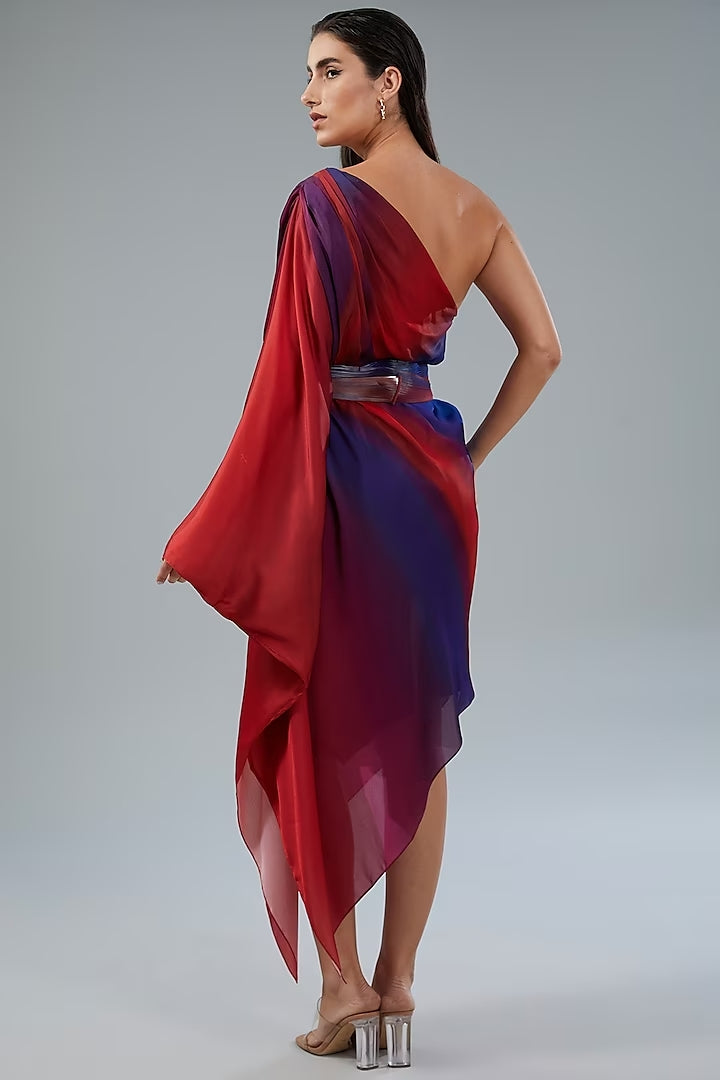METALLIC ONE SHOULDER WATERCOLOR DRESS
