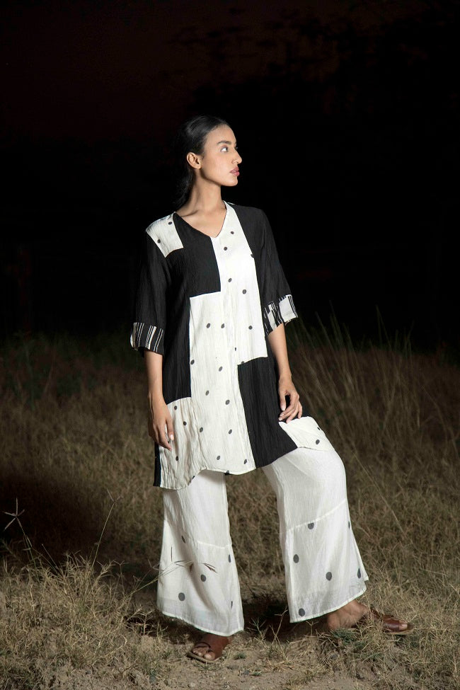 Patch Spotted Black Kurta