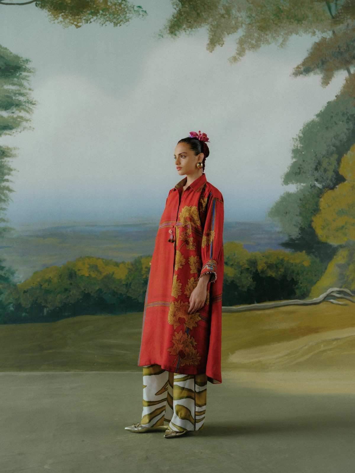 Crimson Drift Kaftan Set