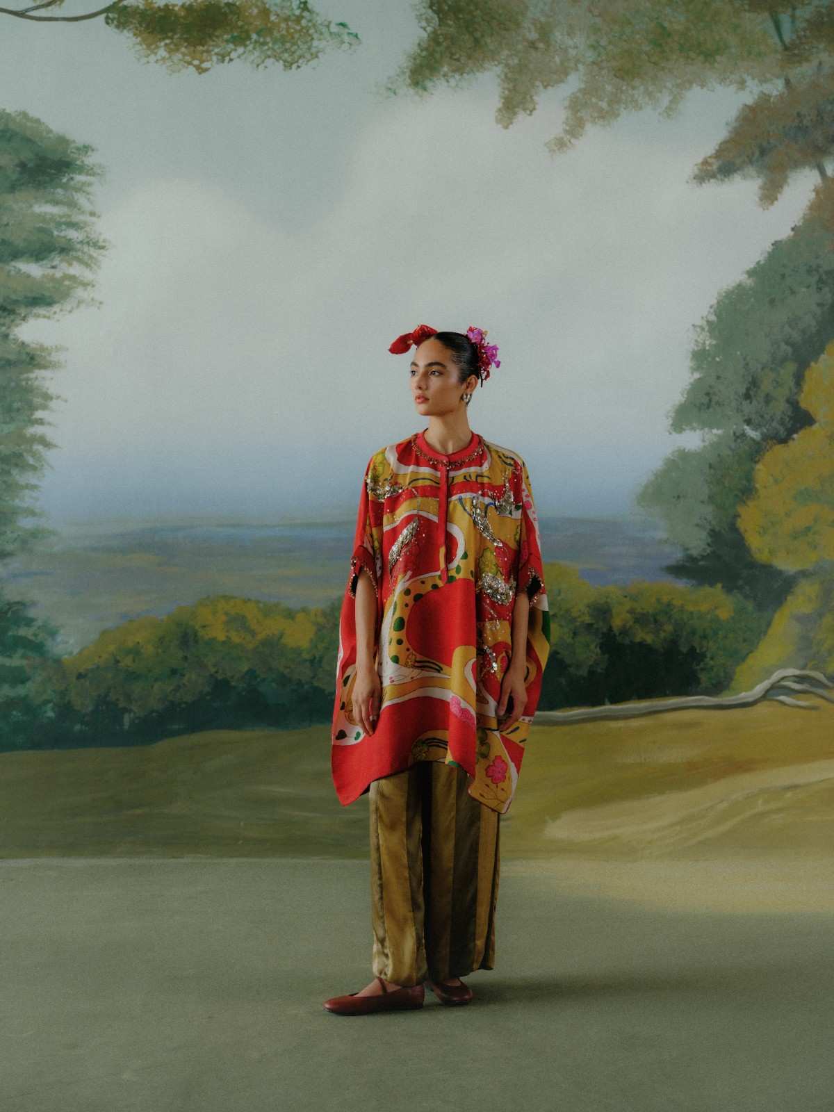 Crimson Drift Kaftan Set
