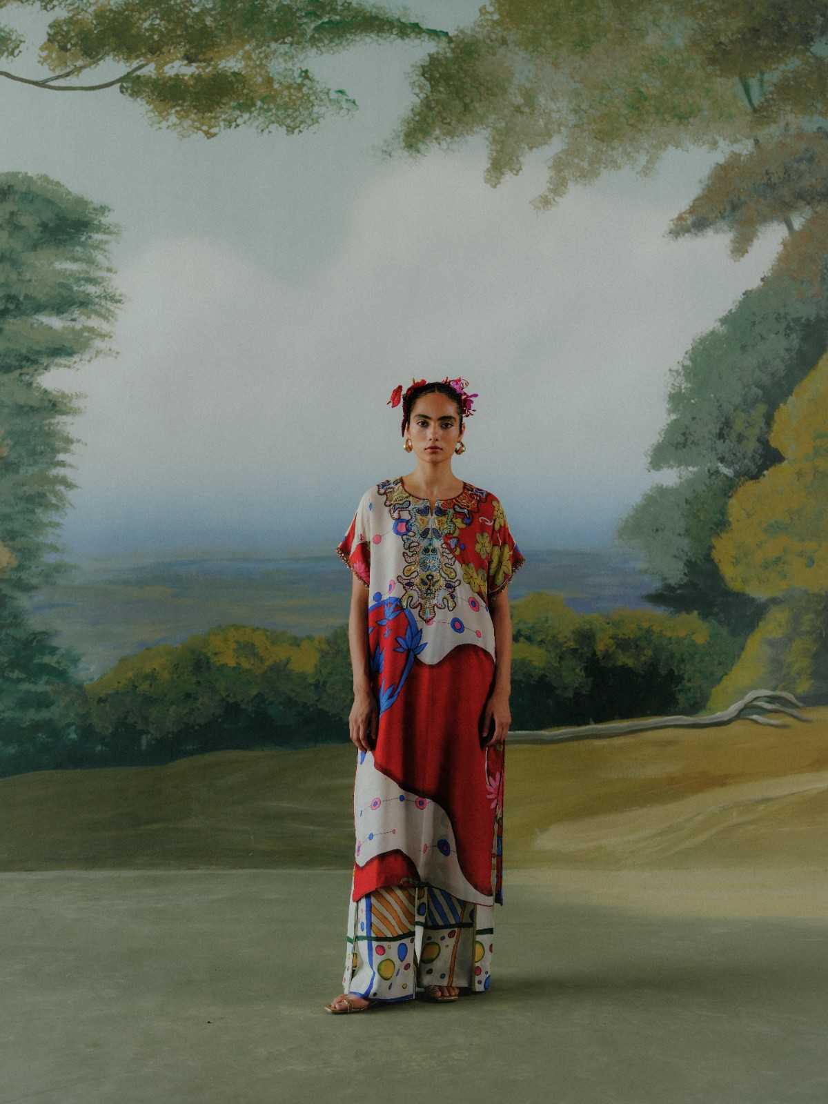 Crimson Bloom Kaftan Set