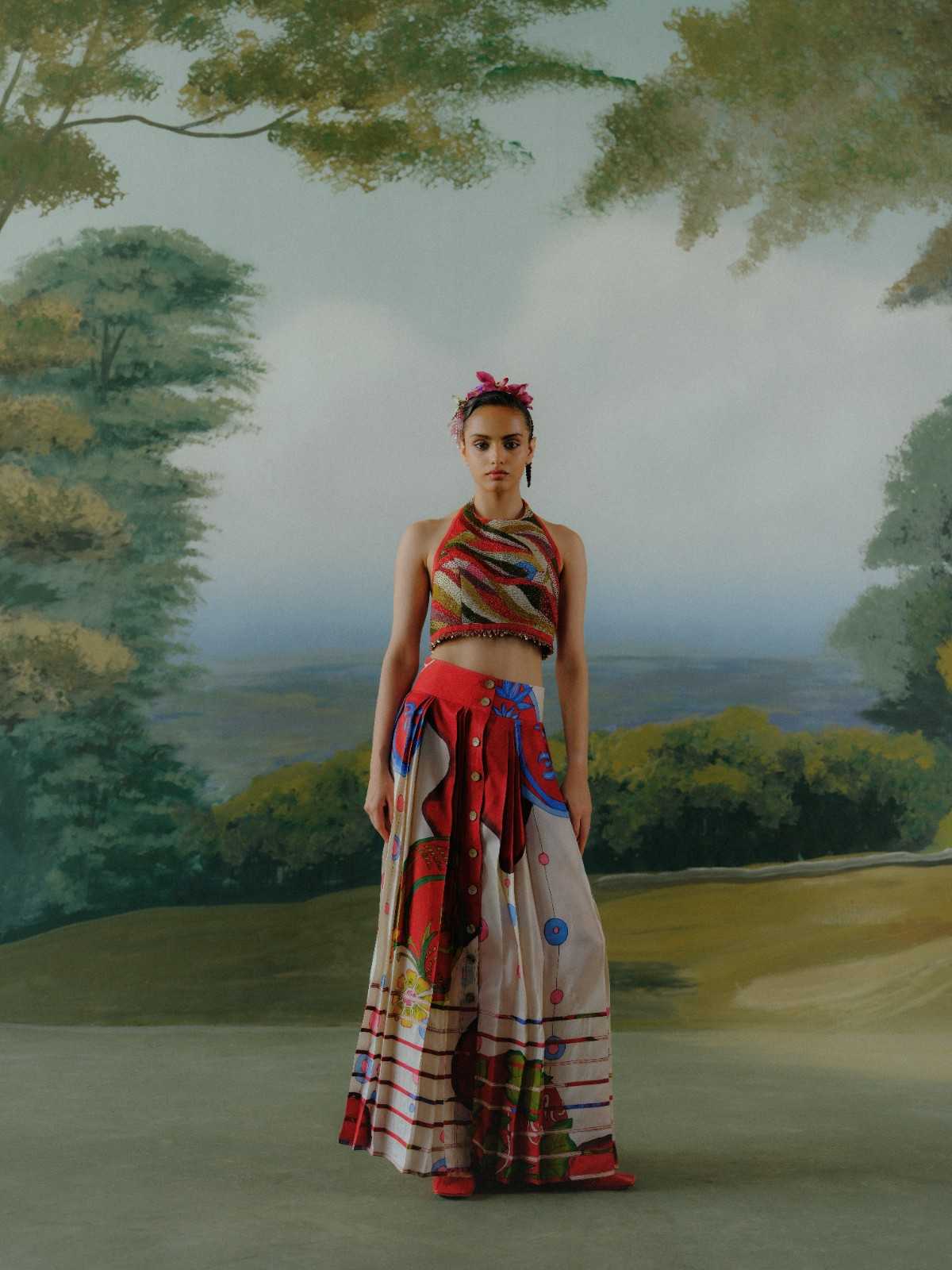 Scarlet Meadow Skirt Set