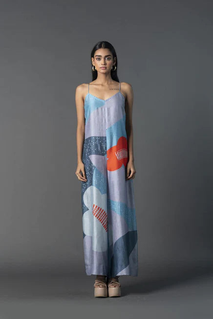 Array Noodle Strap Geometric Floral Print Jumpsuit