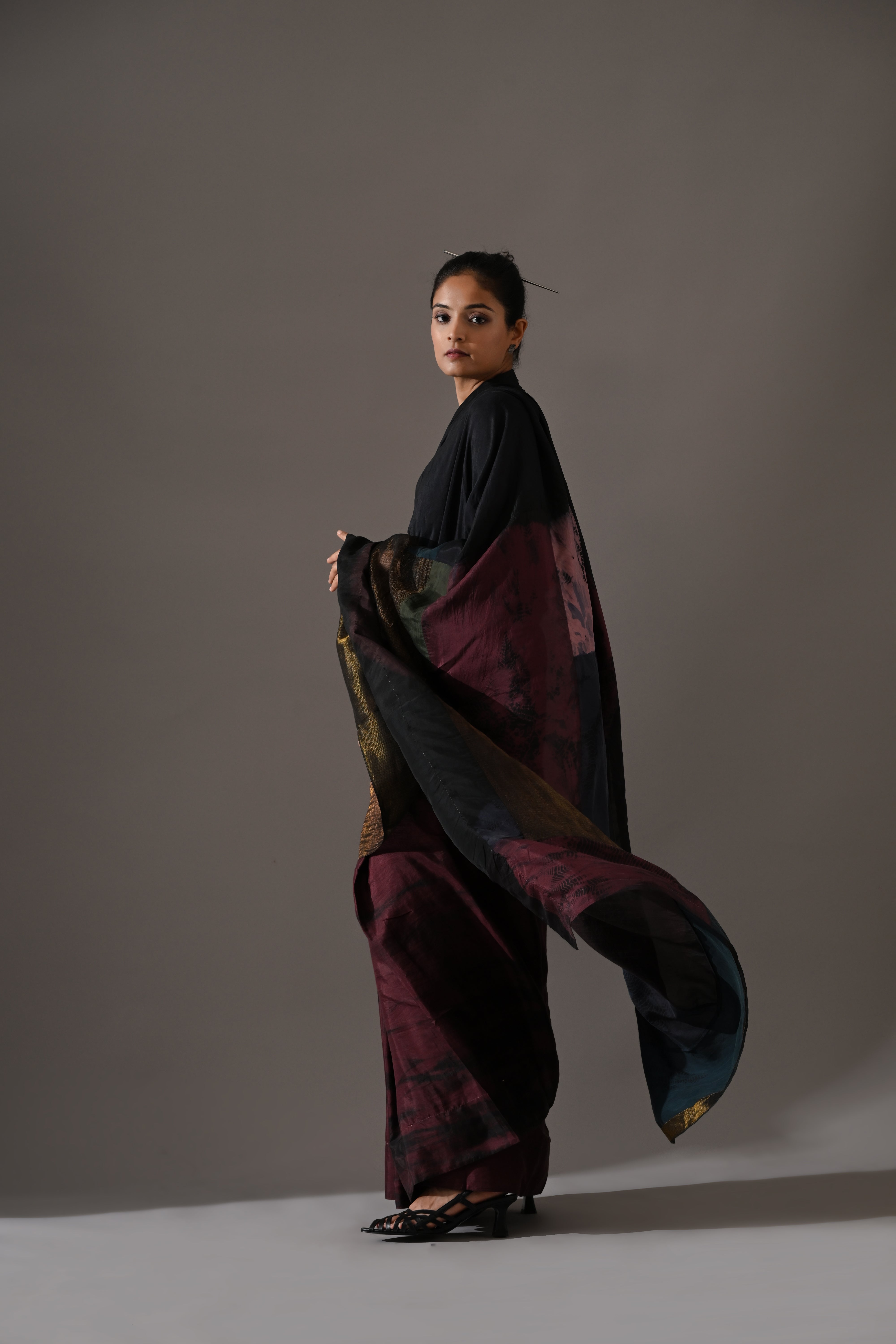 Multi Patchwork Resist Dyed Saree Set