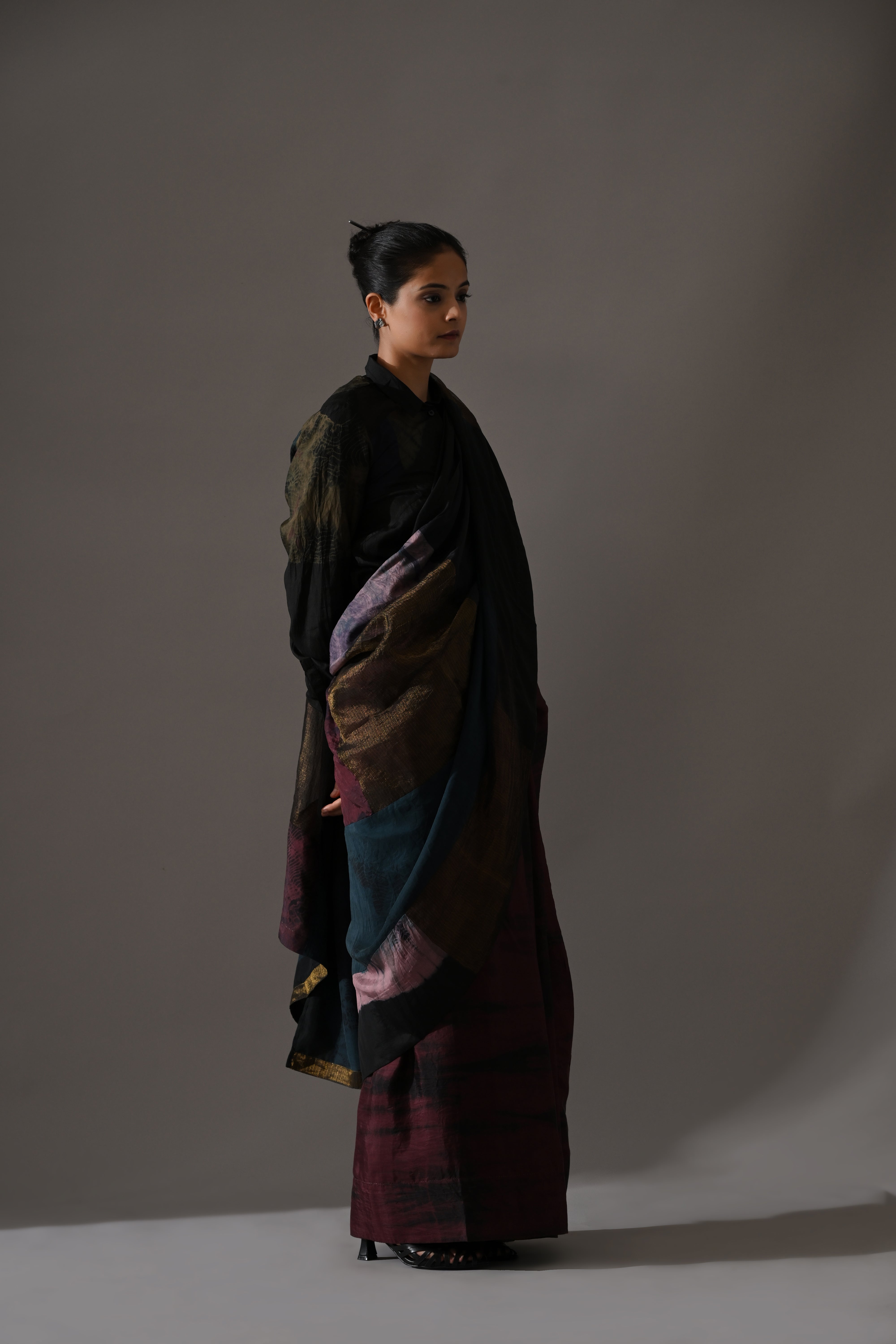 Multi Patchwork Resist Dyed Saree Set