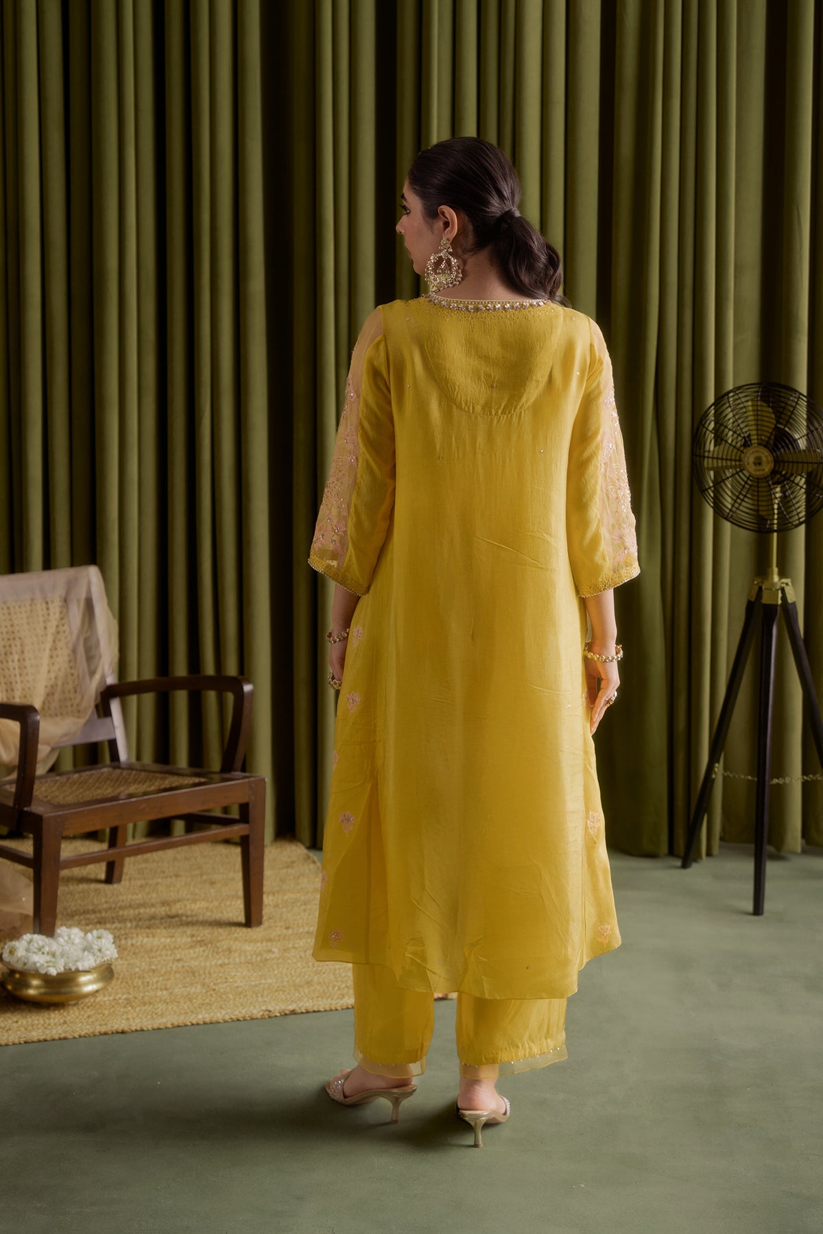 Mango kalidar kurta set with delicate floral embroidery.