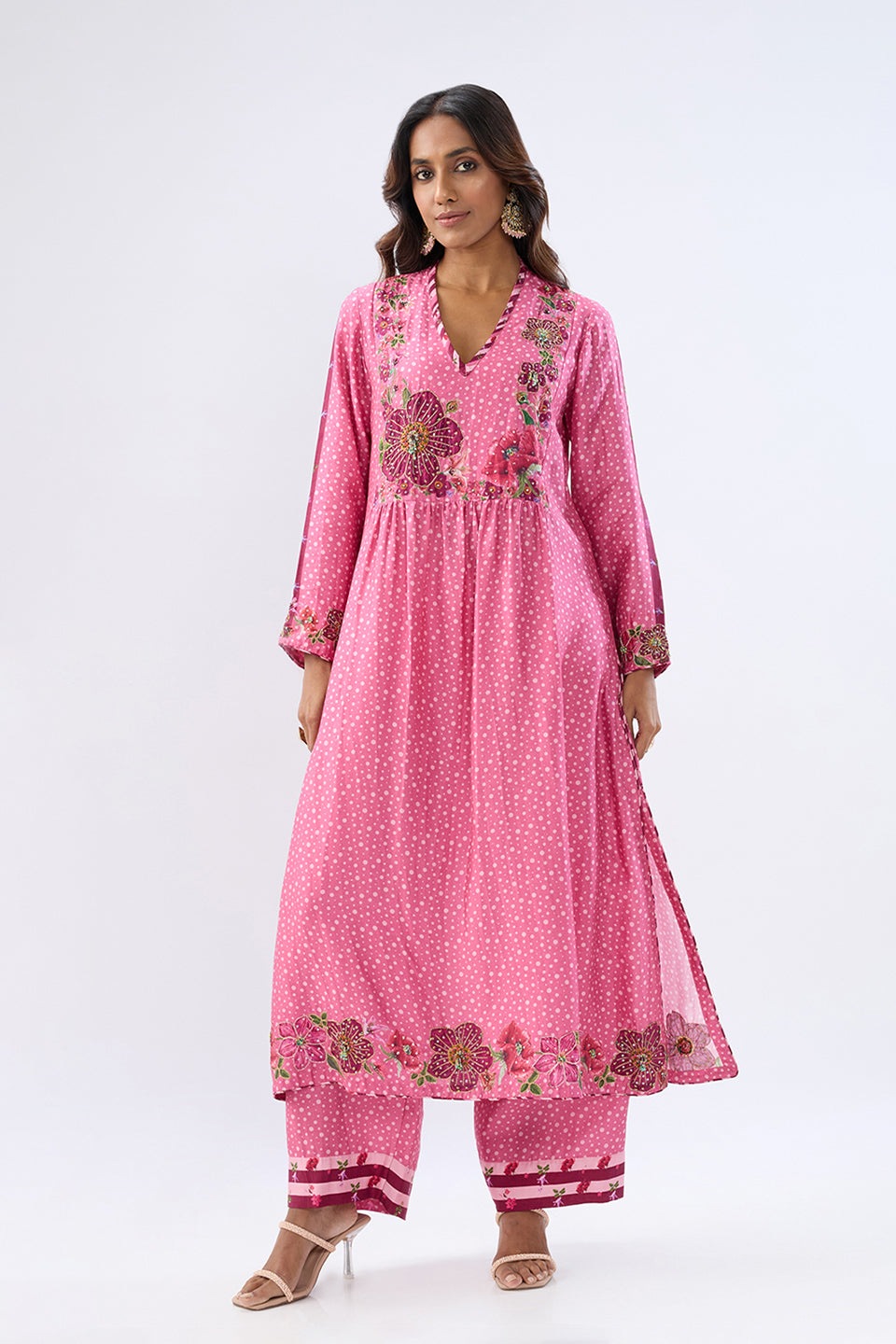 Blossom Pink Gathered Yoke Kurta Set