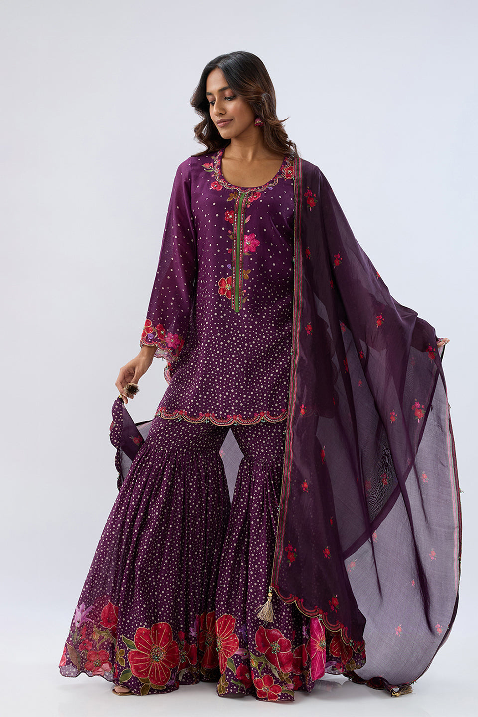 Blossom Purple Sharara Set