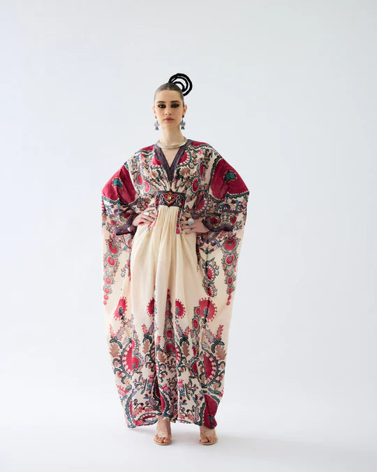 Bukhara Maroon Imama Kaftan Dress