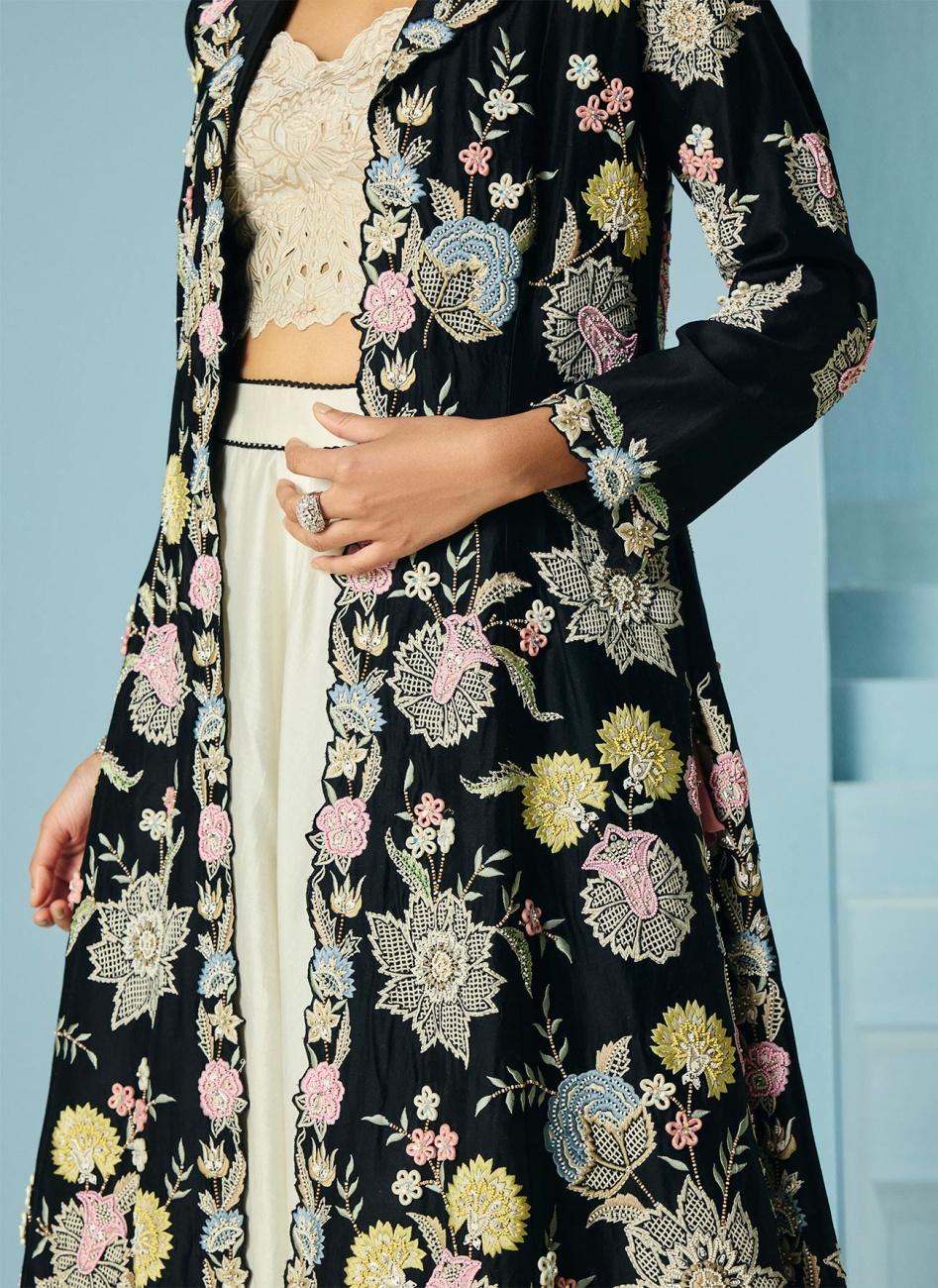 BLACK MULTIPASTEL FLARED LONG JACKET