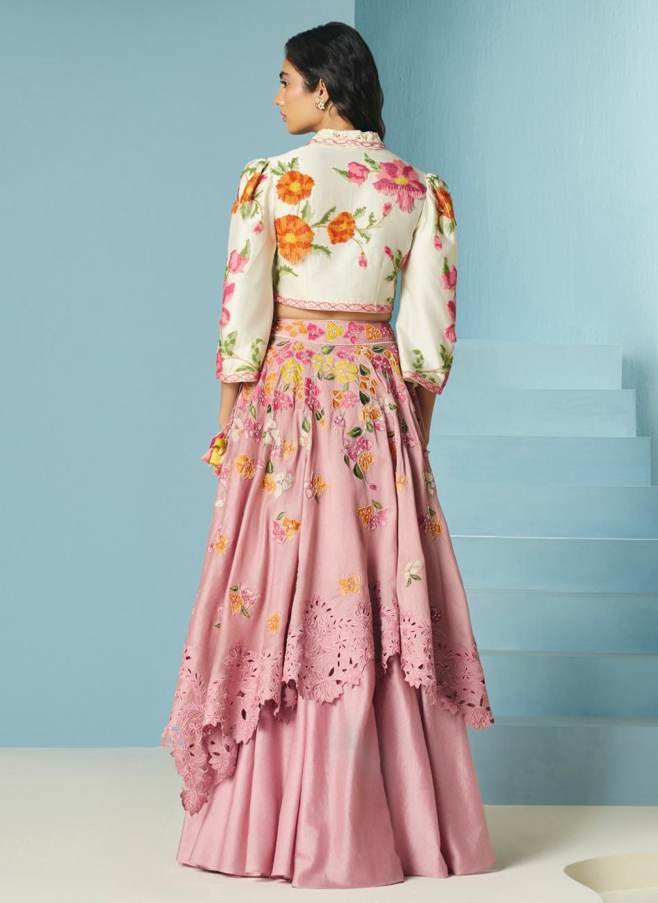 BLUSH BOUGAINVILLEA LAYERED LEHENGA