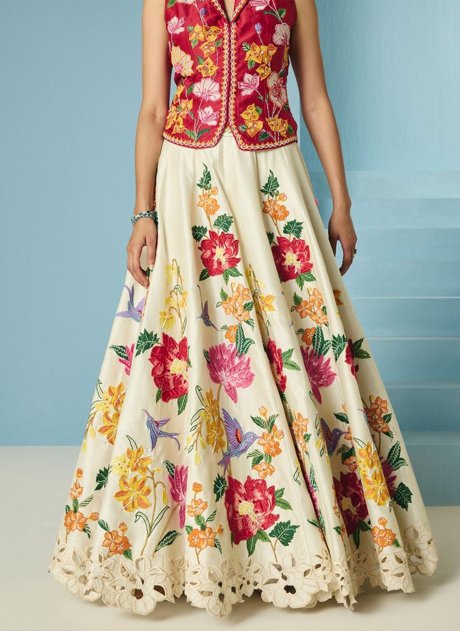 IVORY FLORAL APPLIQUE LEHENGA