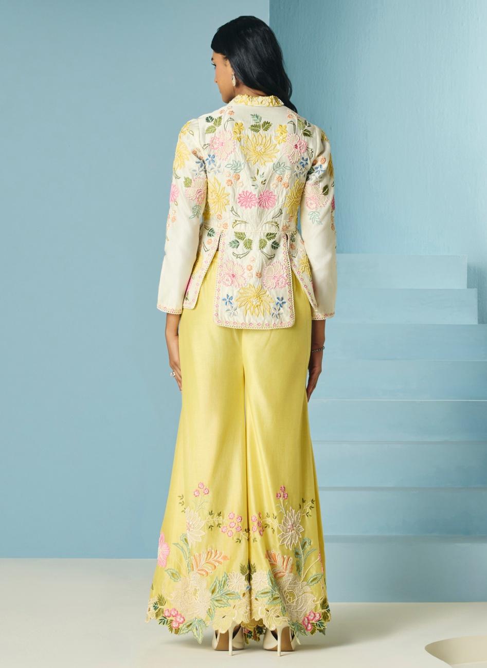 BUTTER YELLOW EMBROIDERED SHARARA – Deval The Multi Designer Store