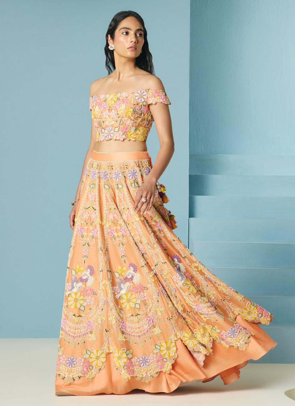 ORANGE CONTRAST CORDWORK LEHENGA