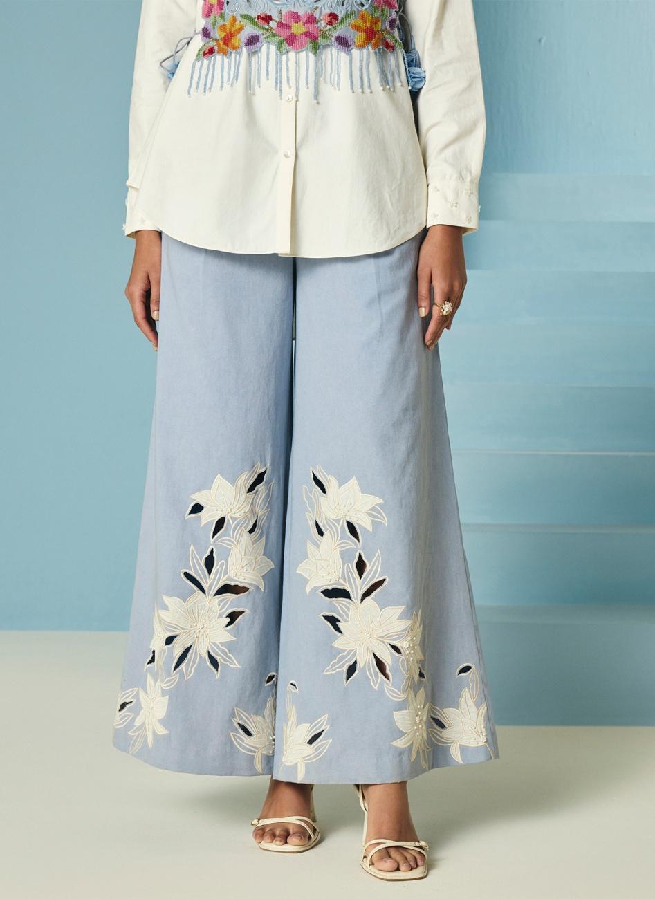 POWDER BLUE BEADWORK AND CUTWORK VEST